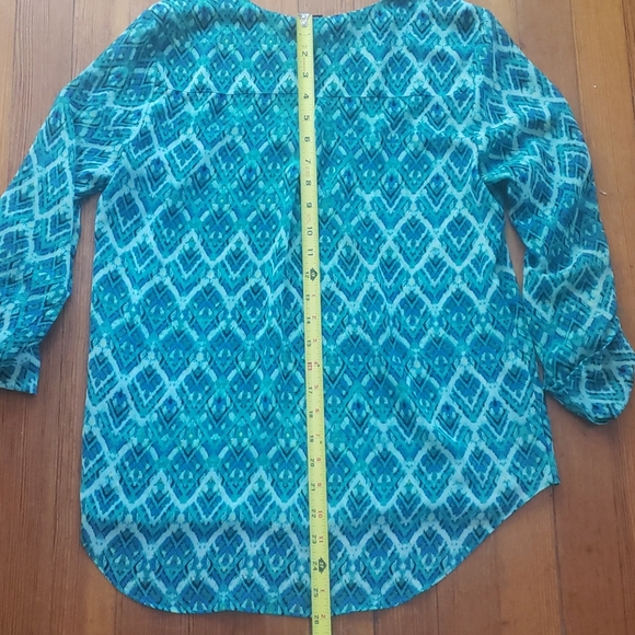 Zac & Rachel teal print blouse size small - Picture 6 of 10